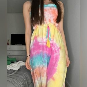 strapless tie dye jump suit